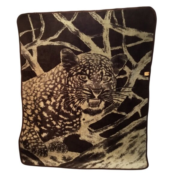 San Marcos Ryltex Mexico Reversible Blanket Cheetah Vintage Brown Cat Plush - Picture 5 of 12